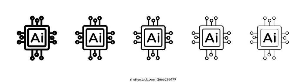Logotipo de icono de chip AI en líneas de trazo colección