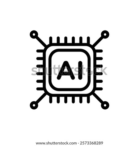 AI chip icon Outline thin set