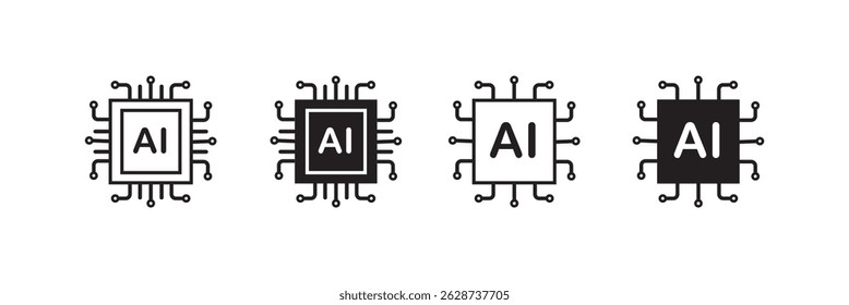 Conjunto de iconos de chip de aire. Símbolo de icono de Vector de chip de procesador AI de inteligencia artificial. VECTOR de ilustración de icono de sistema AI. Vector de stock. ilustración. eps 10.
