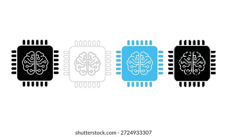 Conjunto de iconos de chip AI para tecnología de computación de hardware de inteligencia artificial