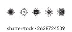 Ai chip icon set. computer microchip vector symbol. semiconductor micro chip hardware sign. robot brain artificial intelligence processor vector icons pack.