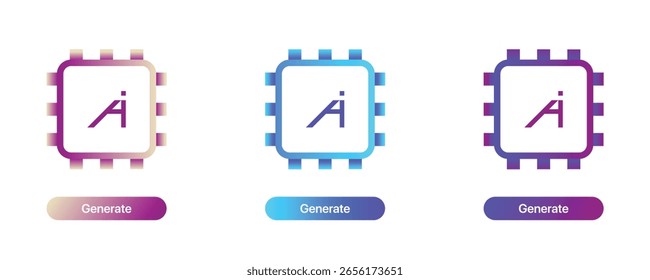 Ícone do chip AI definido com botões Gerar gradiente. IU da tecnologia futurista - conceito de ilustração vetorial editável