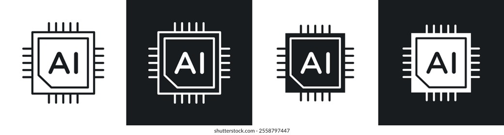 AI chip icon vector collection in black and white.