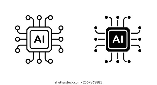 AI chip icons collection in Filled flat and thin line style.