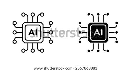 AI chip icons collection in Filled flat and thin line style.