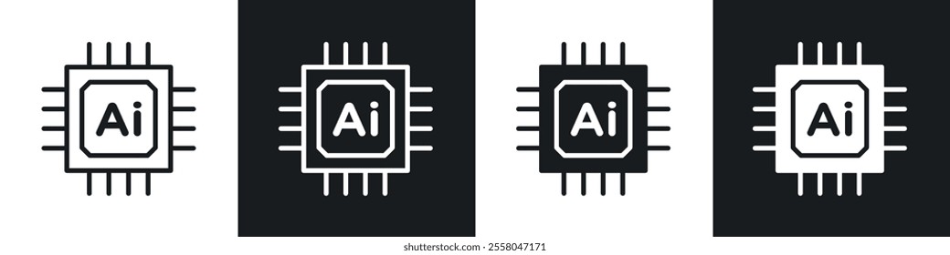 AI chip icons pack in black and white filled and outlined versions.