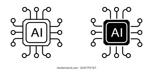 AI chip icons vector collection, cpu in Filled flat and thin line style.  Artificial intelligence AI processor chip icon. AI CPU icon collection, Vector illustration.