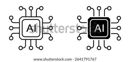AI chip icons vector collection, cpu in Filled flat and thin line style.  Artificial intelligence AI processor chip icon. AI CPU icon collection, Vector illustration.