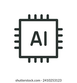 AI chip isolated icon, AI microchip vector icon with editable stroke