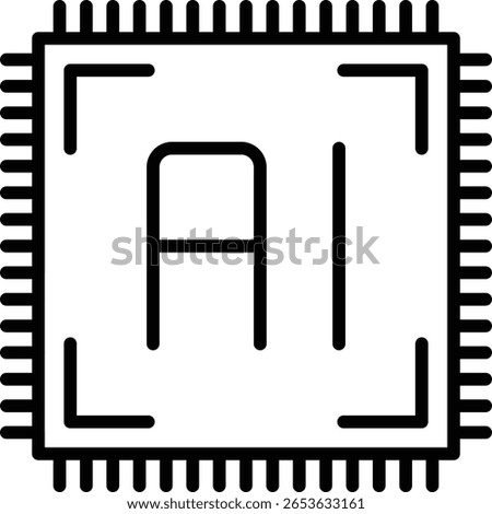 AI chip – line icon in outline style with editable stroke. Vector illustration on transparent background.