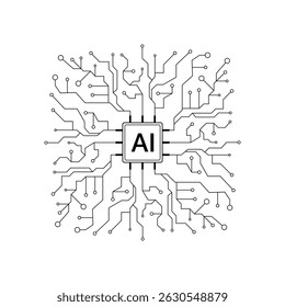 AI chip neural icon, modern artificial intelligence motherboard integrated chip symbol