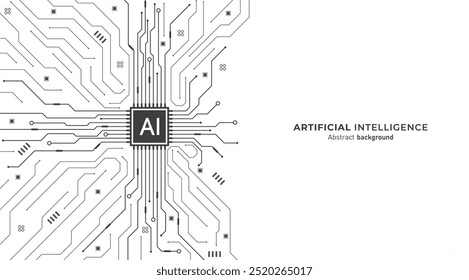 Ai chip na placa de circuito fundo azul. Tom preto-branco. Inteligência artificial e design futurista da tecnologia de aprendizagem de máquina. Design de ilustração de vetor para banner e modelo.