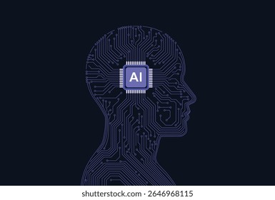 AI chip on a head-shaped circuit Concept background.