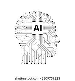  AI chip on a head-shaped.lines and dots connect.