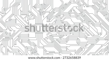 AI chip on a seamless white technology circuit board background.