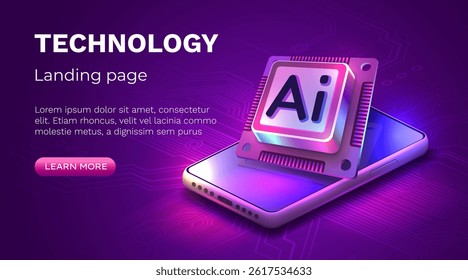 Ai chip phone, innovation tech, ai art technology. Vector illustration