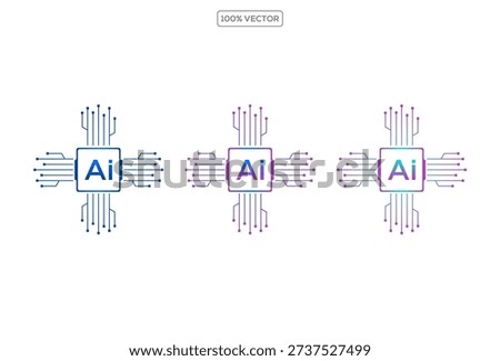 AI chip processor with circuit line on a transparant background. Artificial intelligence, deep learning. illustration