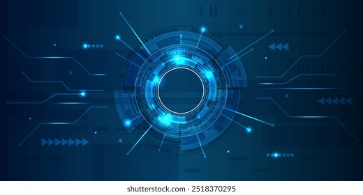 KI-Chip-Prozessor. Futuristische Technologie Hintergrund mit Kreis Tech-Display. Künstliche Intelligenz. Zeitgenössische Wissenschaft, elektronisches und digitales Konzept