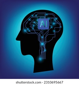 Inteligencia artificial en el cerebro tecnológico del chip de IA Inteligencia artificial. Ilustración vectorial del cerebro.
