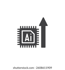AI chip with an upward arrow vector icon. filled flat sign for mobile concept and web design. Digital Transformation glyph icon. Symbol, logo illustration. Vector graphics