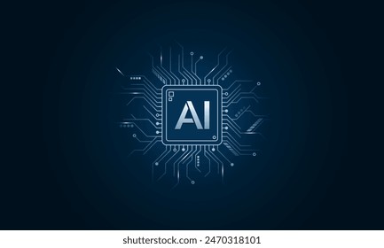 AI chips. Artificial intelligence circuit line design. Machine learning design. Smart technology, AI, CPU, GPU. Vector illustration.