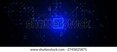 AI Chipset Artificial Intelligence Logo Background. Glow CPU Microchip Dark Tech Futuristic Circuit Pattern BG Design. Chip Board Backdrop Digital Cloud Future Data Technology. Vector illustration