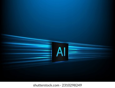 AI chipset. Chat with bot. Artificial intelligence processing technology. Blue background futuristic. Future cooperation. Machine learning modern design
