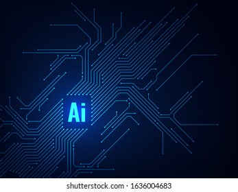 Ai chipset. Circuit board electronic artificial intelligence programming, digital microchip technology, futuristic databoard vector concept