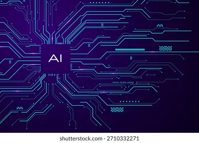 Auf einer Platine eingebetteter AI-Chipsatz, der futuristische Technologie und moderne digitale Verbindungssysteme veranschaulicht.
