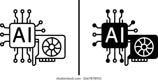  AI Chipset and Graphics Card Icon, GPU for Artificial Intelligence