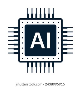 AI chipset icon, artificail intelligence symbol, cpu memory or processor chip vector illustration