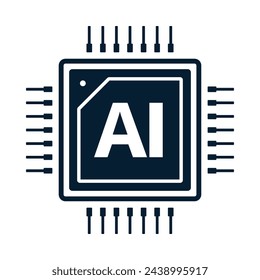 AI chipset icon, artificail intelligence symbol, cpu memory or processor chip vector illustration