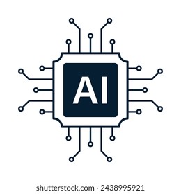 AI chipset icon, artificail intelligence symbol, cpu memory or processor chip vector illustration