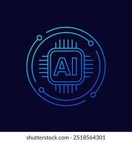 Ícone do chipset AI, design linear de tecnologia de inteligência artificial