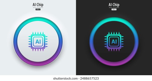 AI chipset icon. Futuristic artificial intelligence symbol. A set of buttons with microchip symbols. Neumorphism style, UI UX design. large data processing, database concept. Vector illustration.