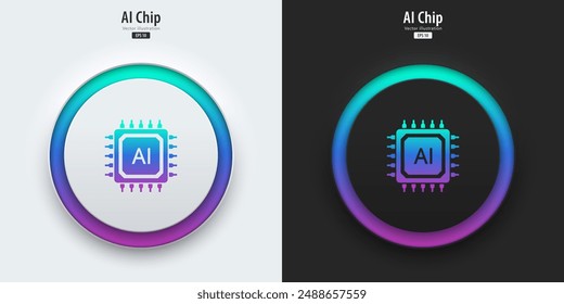 AI chipset icon. Futuristic artificial intelligence symbol. A set of buttons with microchip symbols. Neumorphism style, UI UX design. large data processing, database concept. Vector illustration.