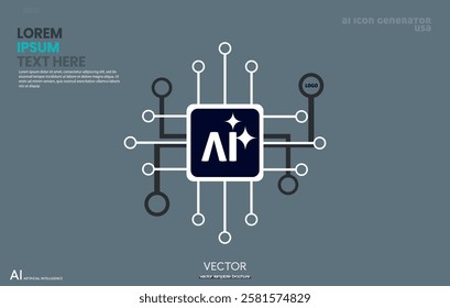 AI chipset icon symbol of artificial intelligence file symbol CPU memory or processor chip vector illustration