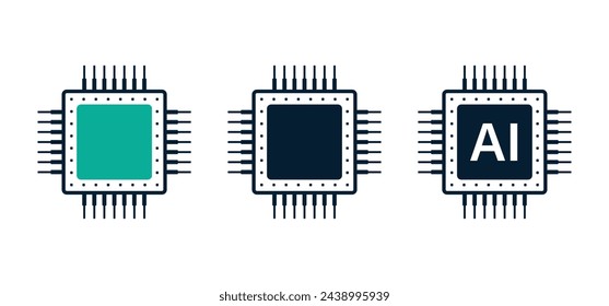 AI chipset icons, artificail intelligence symbol, cpu memory or processor chip vector illustration, electronic circuit board