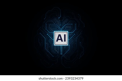 Ai chipset on brain with circuit board background. Futuristic concept. High-tech technology background