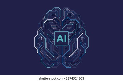 Ai chipset on brain with circuit board background. Futuristic concept. High-tech technology background