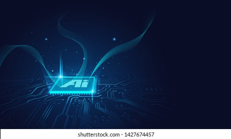 Ai Chipset On Circuit Board Working On Data Analysis In Futuristic Concept Suitable For Future Technology Artwork , Background Or Web Banner