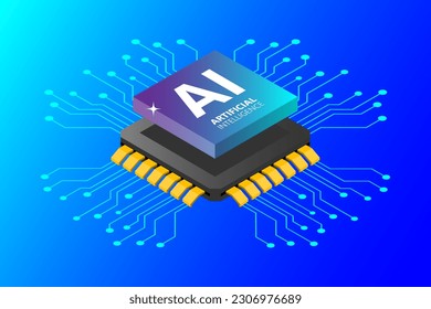 Ai chipset on circuit board in futuristic concept suitable for future technology artwork , Responsive web banner isometric vector