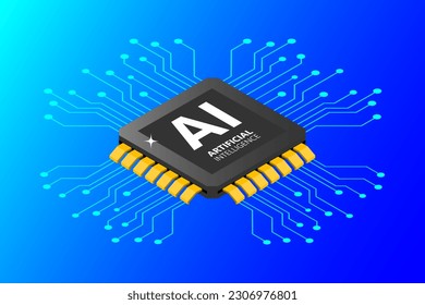 Ai chipset on circuit board in futuristic concept suitable for future technology artwork , Responsive web banner isometric vector