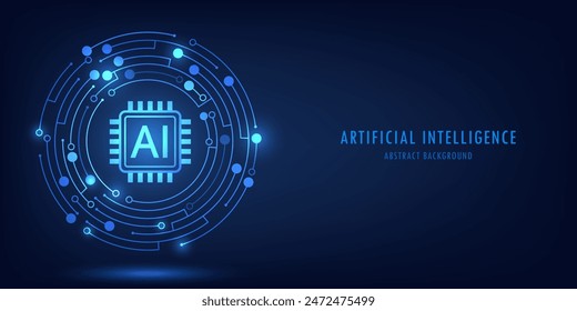 AI chipset on circuit board. Artificial intelligence abstract background. Futuristic technology concept Artificial intelligence. Machine learning and Digital technology design. Vector illustration.