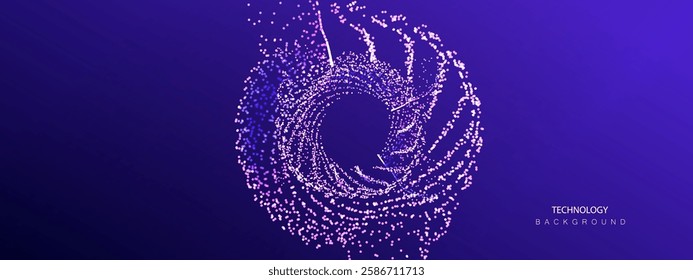 Ai Circle Particles Banner. Dots technology big data neon background. Artificial Intelligence futuristic connect design.
