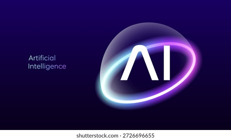 AI Circle Sphere Neon Ring Orbit within Artificial General Intelligence AGI Technology Concepts and Automation Business with Futuristic Tech Glow Gradient Cyberspace Background. AI Agentic Innovation.