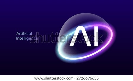 AI Circle Sphere Neon Ring Orbit within Artificial General Intelligence AGI Technology Concepts and Automation Business with Futuristic Tech Glow Gradient Cyberspace Background. AI Agentic Innovation.