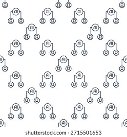 AI Circle with two People vector Artificial Intelligence concept seamless pattern in outline style