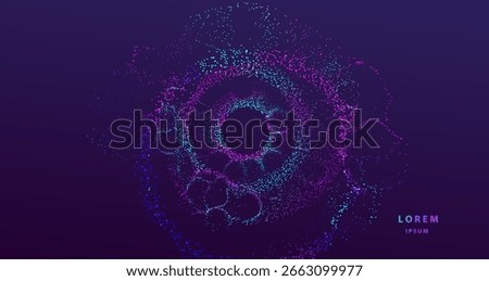 AI circles banner. Technology particles design. Ai dotted big data neon background. Connect Intelligence vector design.