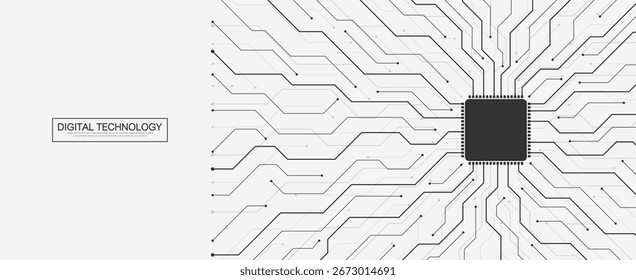 Fondo abstracto de la placa de circuito de la IA con componentes del chip y del circuito. Anuncio creativo de la IA de la idea de la innovación para la tecnología de Internet, cartel, cubierta, Anuncio, cabecera, presentación del Web Placa madre digital